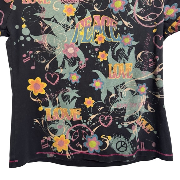 Y2K Fairy Grunge Peace Sign Graphic Tee Studded Hippie Top Size Large - Picture 3 of 9